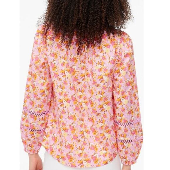 J. Crew Floral Ruffleneck Shirt Blouse Pink and Orange Size XXS - Picture 3 of 12
